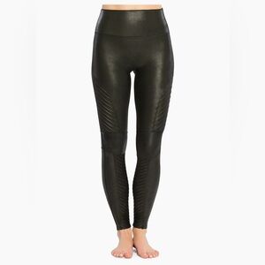 SPANX Faux Leather Moto Leggings Black Size Large